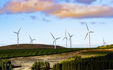 Wind power stations over hills